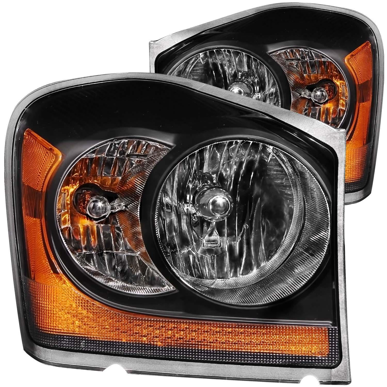 0406 DURANGO HEADLIGHTS BLACK WITH AMBER REFLECTORS DRIVER/PASSENGER - Black Patch Performance - ANZO111110