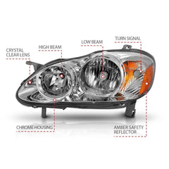05 - 08 Toyota Corolla Headlight Set - Black Patch Performance - ANZO121540