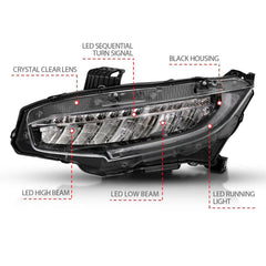 16 - 17 Honda Civic Headlight Set - Black Patch Performance - ANZO121527