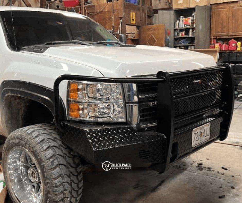 07.5 - 10 Chevrolet 2500/3500 Trail FX Front Diamond Plate Bumper - Made in the USA - Black Patch Performance - FX3005A