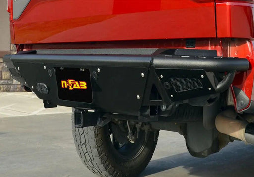 RBS Rear Bumper - License Plate Mount/Brushed Aluminum Skid Plate - 1.79 in - 0.095 in Wall Tubing - 2014-2021 Toyota Tundra with Factory Hitch - Gloss Black - Body from Black Patch Performance