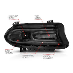 15 - 22 Dodge Charger Headlight Set - Black Patch Performance - ANZO121559