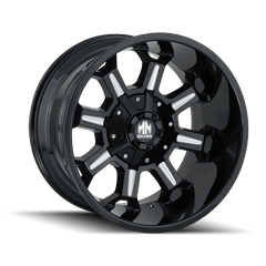 17x9 MAYHEM COMBAT 5x4.5 5x5 Offset ( - 12) Center Bore (87) Style #8105 | 8105 - 7956M - Black Patch Performance - MAYH81057956M