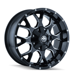 17x9 MAYHEM WARRIOR 5x4.5 5x5 Offset (18) Center Bore (87) Style #8015 | 8015 - 7956M18 - Black Patch Performance - MAYH80157956M18