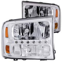 9904 F250/F350 SD/0004 EXCURSION HEADLIGHTS CRYSTAL CLEAR W/LED STRIP DRIV/PASS - Black Patch Performance - ANZO111088