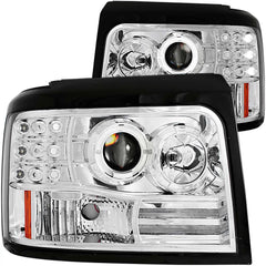 9296 F150/F250/BRONCO PROJECTOR HALO CHROME W/SIDE MARKER W/PARKING LIG DRIVE/PASS - Black Patch Performance - ANZO111183