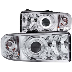 9401 RAM PROJECTOR W/LED HALO CHROME CLEAR HEADLIGHTS DRIVER/PASSENGER - Black Patch Performance - ANZO111195