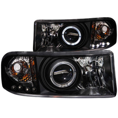 9401 RAM PROJECTOR W/LED HALO BLACK CLEAR HEADLIGHTS DRIVER/PASSENGER - Black Patch Performance - ANZO111196