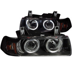 9298 BMW 3 SERIES/E36 1 PC PROJECTOR G2 HALO BLACK CLEAR AMBER HEADLIGHTS DRIVE/PASS - Black Patch Performance - ANZO121325