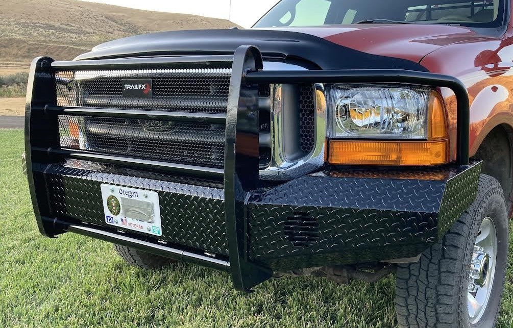 Gloss Black Front Bumper Grille For 1999-2004 Ford F-250 F-350 F-450 Super Duty - Direct Replacement ABS Plastic