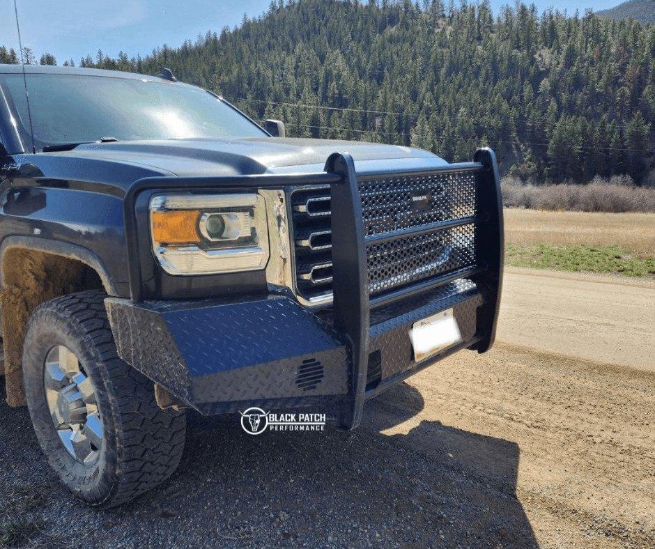 15-19 GMC 2500/3500 Trail FX Front Diamond Plate Bumper - Made in the USA - Black Patch Performance - FX3022A
