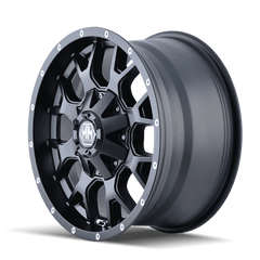18x9 MAYHEM WARRIOR 5x150 5x5.5 Offset ( - 12) Center Bore (110) Style #8015 | 8015 - 8997MB - Black Patch Performance - MAYH80158997MB