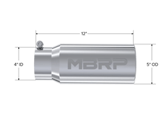 MBRP Exhaust T5050 Tip; 5in. O.D. Rolled Straight 4in. inlet 12in. length; T304. - Black Patch Performance - MBRPT5050