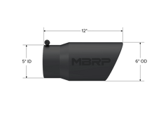 MBRP Exhaust T5075BLK Tip; 6in. O.D. Angled Rolled End 5in. inlet 12in. length; Black Series. - Black Patch Performance - MBRPT5075BLK