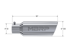 MBRP Exhaust T5130 Tip; 6in. O.D.; Rolled end; 4in. inlet 18in. in length; T304. - Black Patch Performance - MBRPT5130