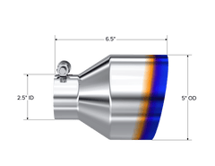 MBRP Exhaust T5190BE Tip; 5in. OD Out; 2.5in. ID; 6.5in Length; Single Wall; BE T304 - Black Patch Performance - MBRPT5190BE