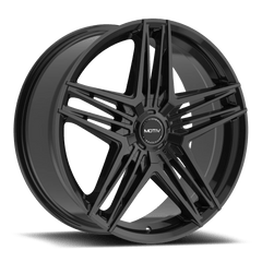 GLOSS BLACK BOLT ON COVER CAP WITH BLACK EMBLEM AND BRUSHED "MOTIV" LOGO FOR MOTIV 440 - Black Patch Performance - MOTICAPMC1B24