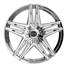 CHROME BOLT ON COVER CAP WITH BLACK EMBLEM AND BRUSHED "MOTIV" LOGO FOR MOTIV 440 - Black Patch Performance - MOTICAPMC1C24