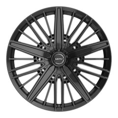 GLOSS BLACK BOLT ON COVER CAP WITH BLACK EMBLEM AND BRUSHED "MOTIV" LOGO FOR MOTIV 443 - Black Patch Performance - MOTICAPMC4B24
