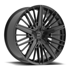GLOSS BLACK BOLT ON COVER CAP WITH BLACK EMBLEM AND BRUSHED "MOTIV" LOGO FOR MOTIV 443 - Black Patch Performance - MOTICAPMC4B24