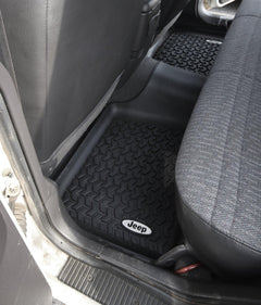 Floor Liners, Rear, Black, Jeep Logo; 84-01 Jeep Cherokee XJ - Black Patch Performance - RUGGDMC12950.19