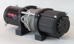 TrailFX Winch ATV/UTV Mounted Recovery WIn 250 Amp Electric 4500 Pound Line Pull Capacity 13/64 In Diameter X 40 Foot Length Steel Cable 4-Way Roller Fairlead Handlebar Mounted Rocker Switch And Wired Remote Control Integrated Solenoid Housing - Black Patch Performance - TRAIW45B