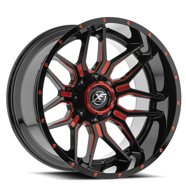 20x10 XF Off-Road XF-222 8x6.5 8x170 Gloss Black & Red Milled Offset ...