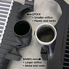 Intercooler Upgrade, Includes High-Ram intake elbow and Boost Tubes (red powder-coated) for 2005-2007 Ford F250/F350/F450/F550 6.0L Power Stroke, and 2005 Excursion - Black Patch Performance - BANK25975