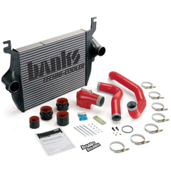 Intercooler Upgrade, Includes High-Ram intake elbow and Boost Tubes (red powder-coated) for 2005-2007 Ford F250/F350/F450/F550 6.0L Power Stroke, and 2005 Excursion - Black Patch Performance - BANK25975