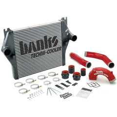 Intercooler Upgrade, Includes Monster-Ram intake elbow and Boost Tubes (red powder-coated) for 2003-2005 Dodge Ram 2500/3500 5.9L Cummins - Black Patch Performance - BANK25980