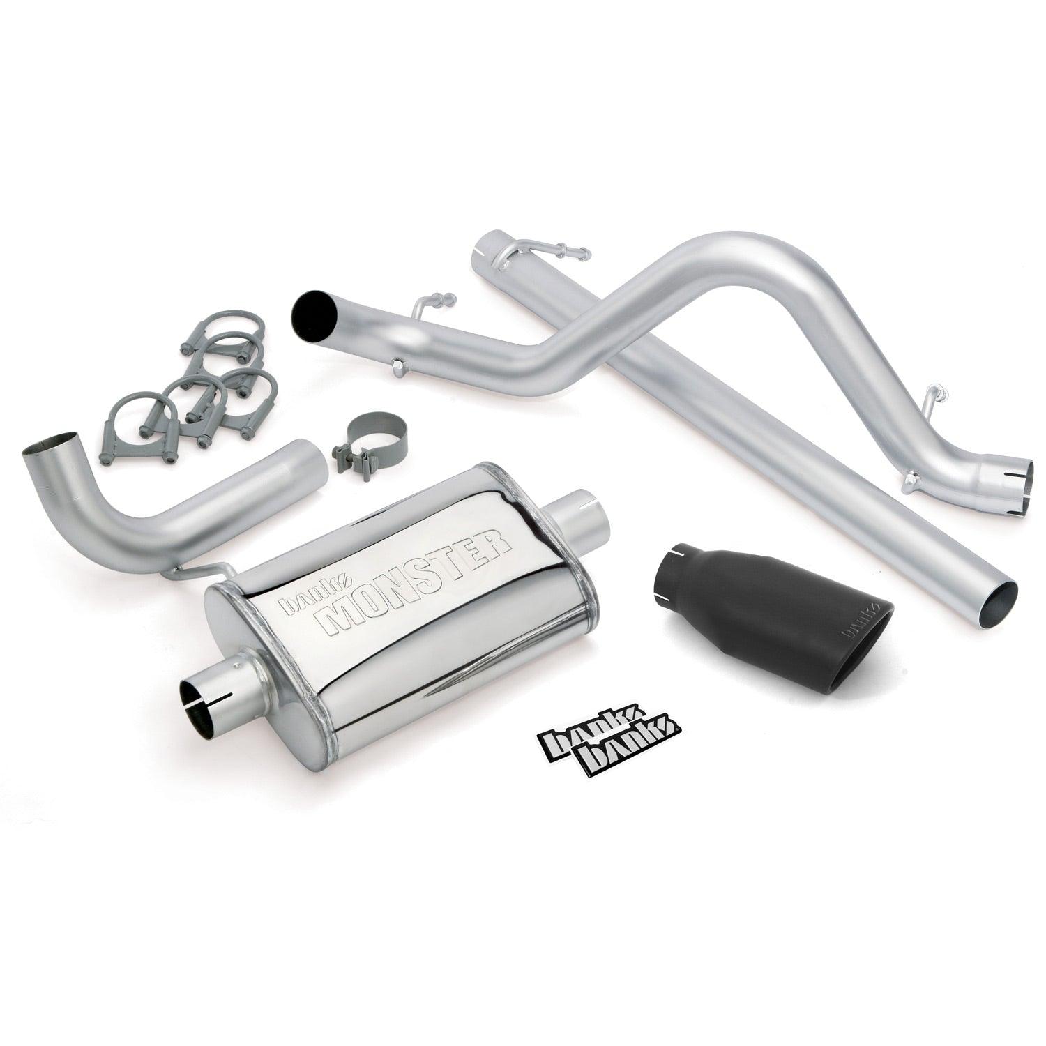 Monster Exhaust System, 2.5-inch Single Exit, Cerakote Black Tip for 2007-2011 Jeep Wrangler 3.8L, 2-door - Black Patch Performance - BANK51321B