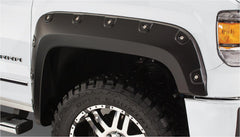 Bushwacker 40151-02 Black Boss Pocket/Rivet Style Smooth Finish Front Fender Flares for 2016-2018 GMC Sierra 1500; Fits 69.3 In. Bed - Black Patch Performance - BUSH4015102