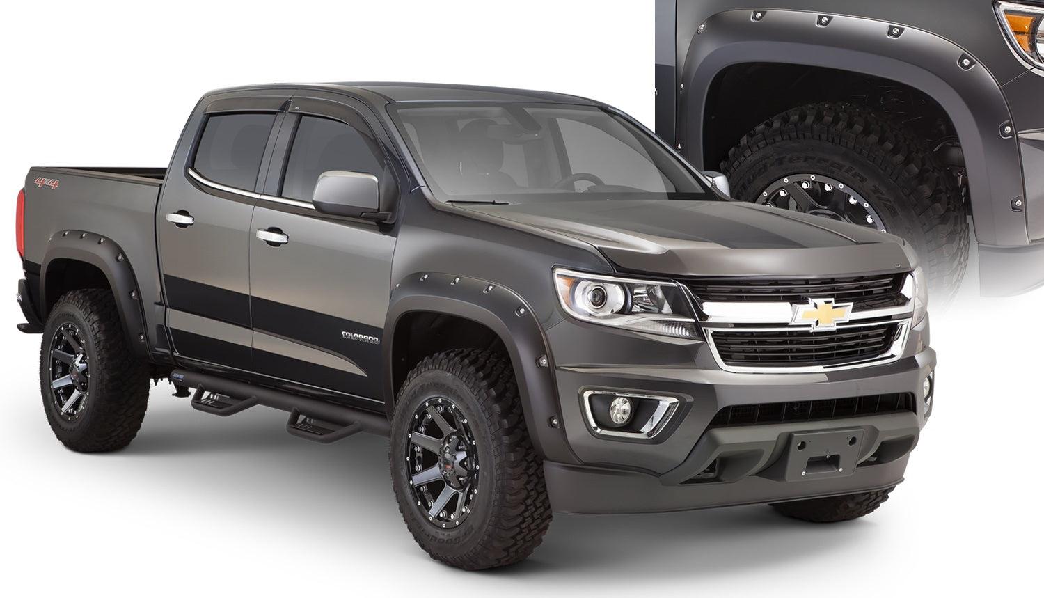 Bushwacker 40970-02 Black Pocket/Rivet Style Smooth Finish 4-Piece Fender Flare Set for 2015-2021 Chevrolet Colorado w/74 In. Bed - Body from Black Patch Performance