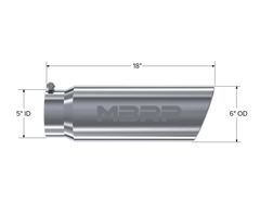 MBRP Exhaust T5125 Tip; 6in. O.D.; Angled Rolled End; 5in. inlet 18in. in length. - Black Patch Performance - MBRPT5125