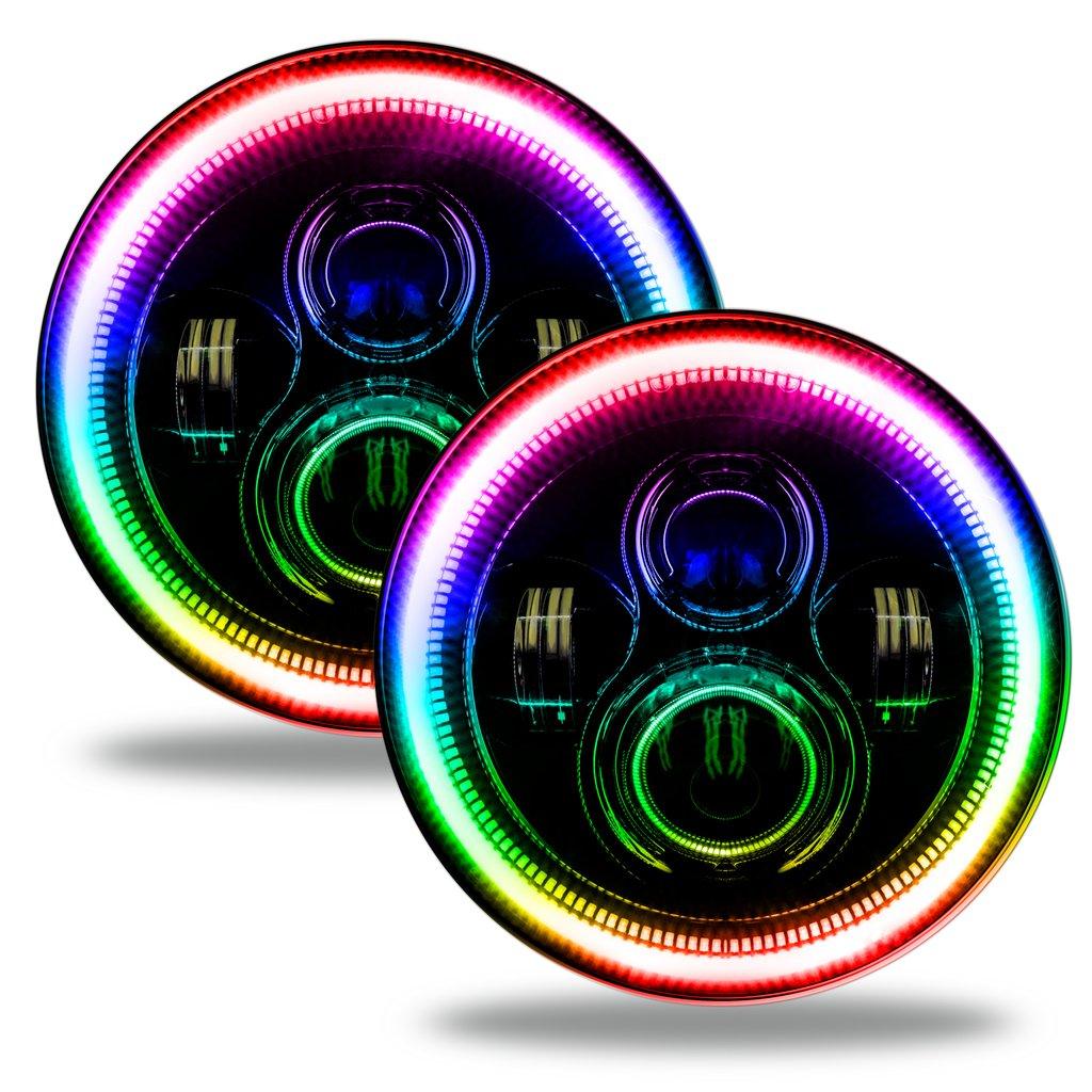 5769-332 - 7 in. High Powered LED Headlights, Black Bezel, Dynamic ColorSHIFT - Black Patch Performance - ORAC5769332