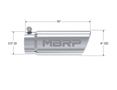 MBRP Exhaust T5112 Tip; 4in. O.D. Angled Rolled End 3in. inlet 10in. length; T304. - Black Patch Performance - T5112
