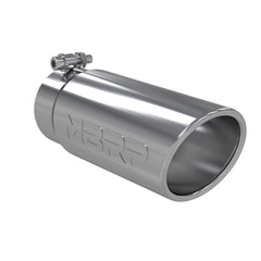 MBRP Exhaust T5112 Tip; 4in. O.D. Angled Rolled End 3in. inlet 10in. length; T304. - Black Patch Performance - T5112